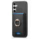 For Samsung Galaxy S24+ 5G Retro Cross Leather Ring Vertical Insert Card Bag MagSafe Phone Case(Black)