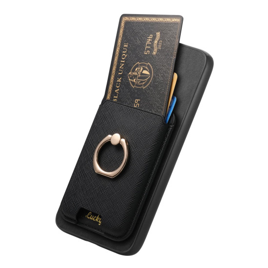 For Samsung Galaxy S24+ 5G Retro Cross Leather Ring Vertical Insert Card Bag MagSafe Phone Case(Black)