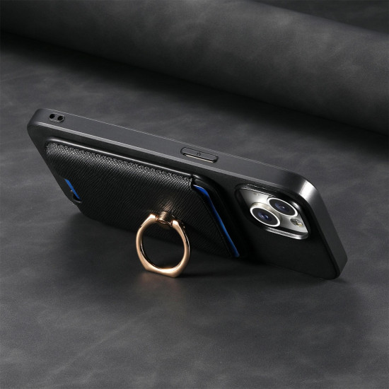For Samsung Galaxy S24+ 5G Retro Cross Leather Ring Vertical Insert Card Bag MagSafe Phone Case(Black)