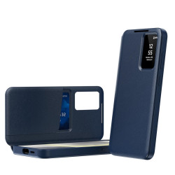 For Samsung Galaxy S24+ 5G Smart View Window Leather Phone Case with Card Slot(Blue)