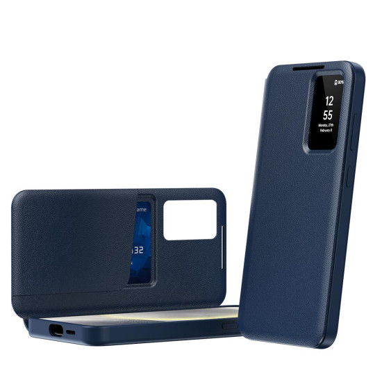 For Samsung Galaxy S24+ 5G Smart View Window Leather Phone Case with Card Slot(Blue)