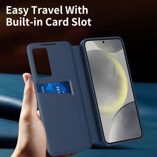 For Samsung Galaxy S24+ 5G Smart View Window Leather Phone Case with Card Slot(Blue)