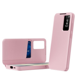 For Samsung Galaxy S24+ 5G Smart View Window Leather Phone Case with Card Slot(Pink)