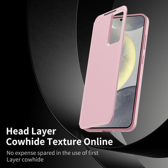 For Samsung Galaxy S24+ 5G Smart View Window Leather Phone Case with Card Slot(Pink)