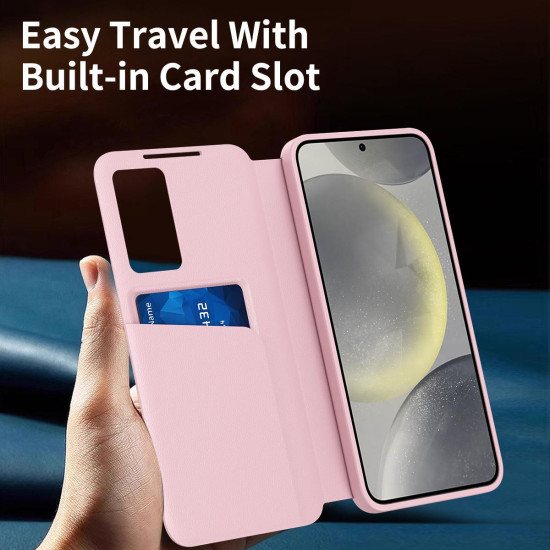 For Samsung Galaxy S24+ 5G Smart View Window Leather Phone Case with Card Slot(Pink)