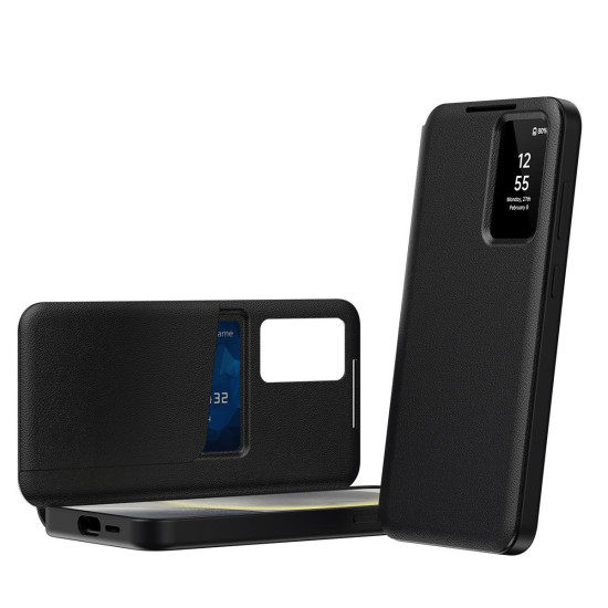 For Samsung Galaxy S24+ 5G Smart View Window Leather Phone Case with Card Slot(Black)