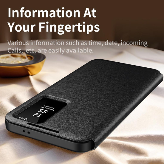For Samsung Galaxy S24+ 5G Smart View Window Leather Phone Case with Card Slot(Black)