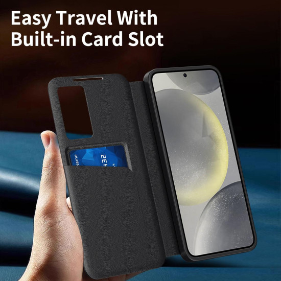 For Samsung Galaxy S24+ 5G Smart View Window Leather Phone Case with Card Slot(Black)