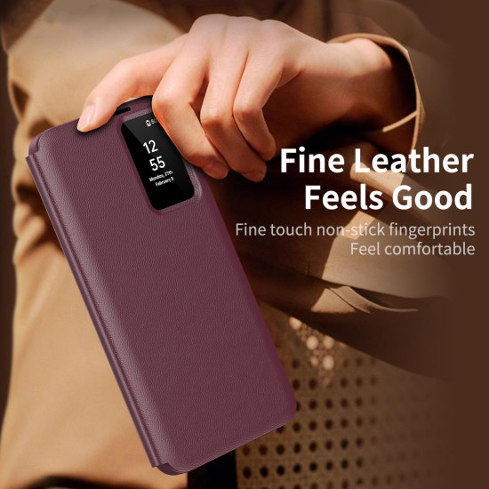 For Samsung Galaxy S24+ 5G Smart View Window Leather Phone Case with Card Slot(Red)