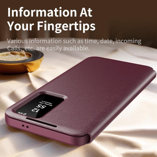 For Samsung Galaxy S24+ 5G Smart View Window Leather Phone Case with Card Slot(Red)