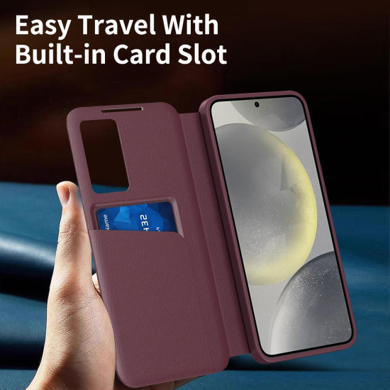 For Samsung Galaxy S24+ 5G Smart View Window Leather Phone Case with Card Slot(Red)