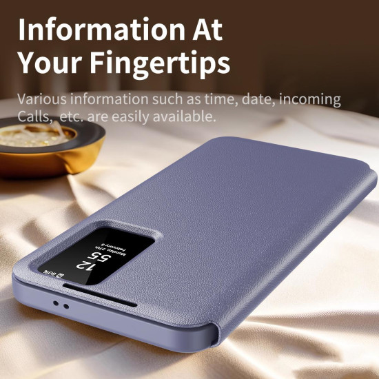 For Samsung Galaxy S24+ 5G Smart View Window Leather Phone Case with Card Slot(Purple)