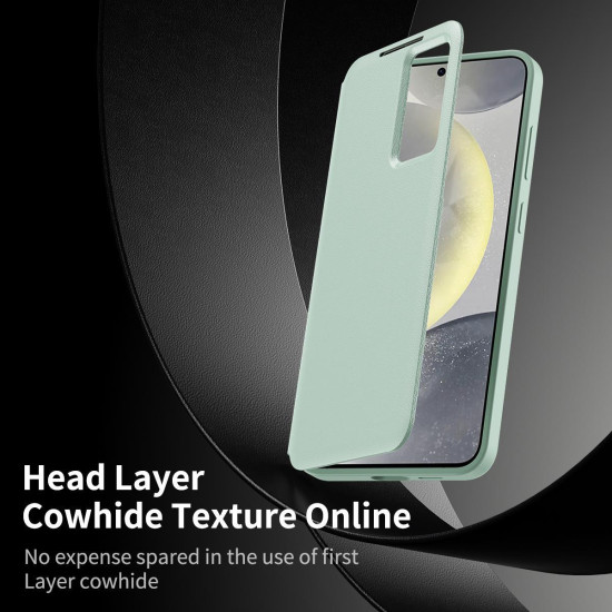 For Samsung Galaxy S24+ 5G Smart View Window Leather Phone Case with Card Slot(Green)