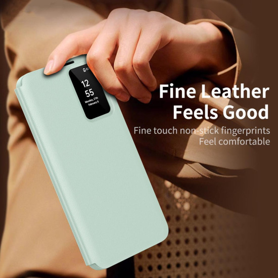 For Samsung Galaxy S24+ 5G Smart View Window Leather Phone Case with Card Slot(Green)
