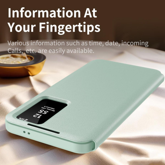 For Samsung Galaxy S24+ 5G Smart View Window Leather Phone Case with Card Slot(Green)