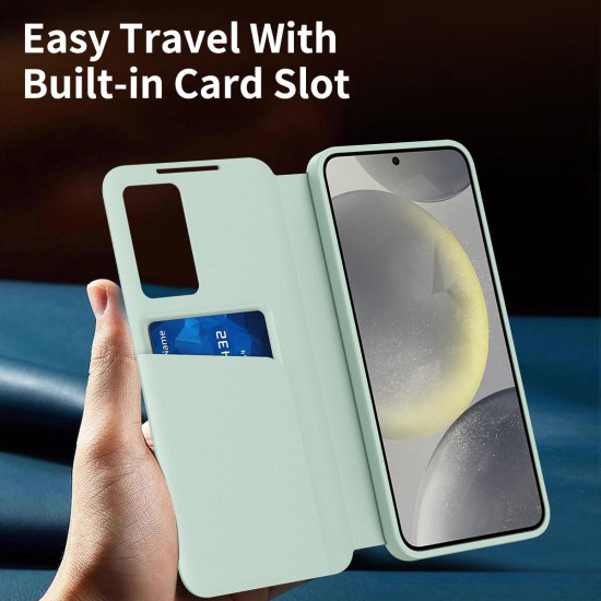 For Samsung Galaxy S24+ 5G Smart View Window Leather Phone Case with Card Slot(Green)