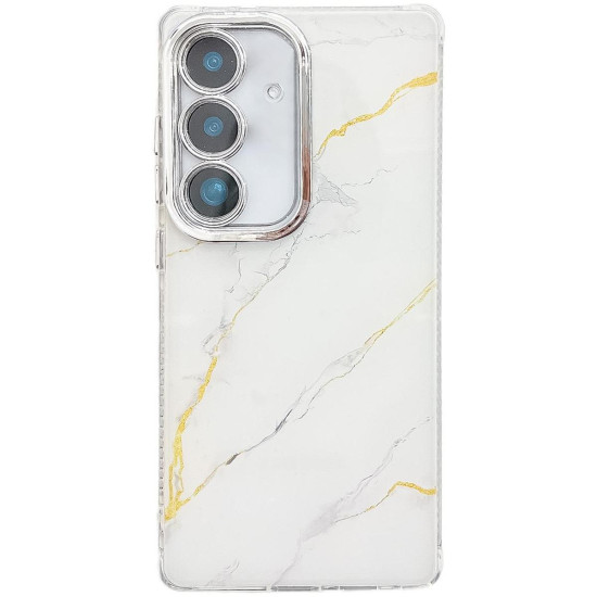 For Samsung Galaxy S24+ 5G Electroplated Marble Texture Phone Case(Gold White M1)