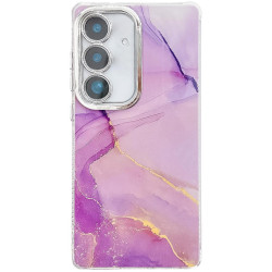 For Samsung Galaxy S24+ 5G Electroplated Marble Texture Phone Case(Gold Purple Red M15)