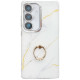 For Samsung Galaxy S24+ 5G Electroplated Marble Texture Ring Holder Phone Case(Gold White S1)