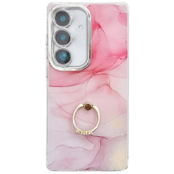 For Samsung Galaxy S24+ 5G Electroplated Marble Texture Ring Holder Phone Case(Pink S2)