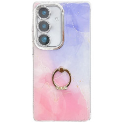 For Samsung Galaxy S24+ 5G Electroplated Marble Texture Ring Holder Phone Case(Purple Pink S14)