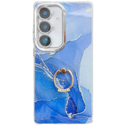 For Samsung Galaxy S24+ 5G Electroplated Marble Texture Ring Holder Phone Case(Dark Blue S16)