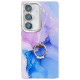 For Samsung Galaxy S24+ 5G Electroplated Marble Texture Ring Holder Phone Case(Purple Blue S18)