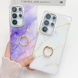 For Samsung Galaxy S24+ 5G Electroplated Marble Texture Ring Holder Phone Case(Purple Blue S18)