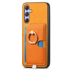 For Samsung Galaxy S24+ 5G Retro Cross Leather Ring Side Insert Card Bag MagSafe Phone Case(Yellow)