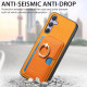 For Samsung Galaxy S24+ 5G Retro Cross Leather Ring Side Insert Card Bag MagSafe Phone Case(Yellow)