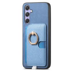 For Samsung Galaxy S24+ 5G Retro Cross Leather Ring Side Insert Card Bag MagSafe Phone Case(Blue)
