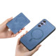 For Samsung Galaxy S24+ 5G Retro Cross Leather Ring Side Insert Card Bag MagSafe Phone Case(Blue)
