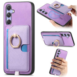 For Samsung Galaxy S24+ 5G Retro Cross Leather Ring Side Insert Card Bag MagSafe Phone Case(Purple)