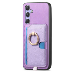 For Samsung Galaxy S24+ 5G Retro Cross Leather Ring Side Insert Card Bag MagSafe Phone Case(Purple)
