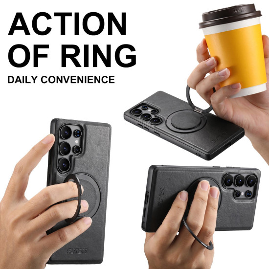 For Samsung Galaxy S24+ 5G Suteni G3 Oil Wax 360 Rotation Holder MagSafe Back Phone Case(Black)