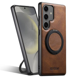 For Samsung Galaxy S24+ 5G Suteni G3 Oil Wax 360 Rotation Holder MagSafe Back Phone Case(Brown)