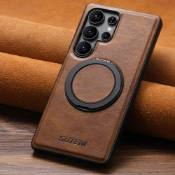 For Samsung Galaxy S24+ 5G Suteni G3 Oil Wax 360 Rotation Holder MagSafe Back Phone Case(Brown)