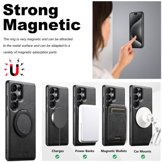 For Samsung Galaxy S23+ 5G Suteni G3 Oil Wax 360 Rotation Holder MagSafe Back Phone Case(Black)