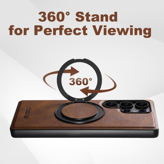 For Samsung Galaxy S23+ 5G Suteni G3 Oil Wax 360 Rotation Holder MagSafe Back Phone Case(Brown)