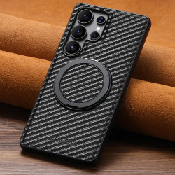 For Samsung Galaxy S23+ 5G Suteni G3 Carbon Fiber Leather 360 Rotation Holder MagSafe Phone Case(Black)