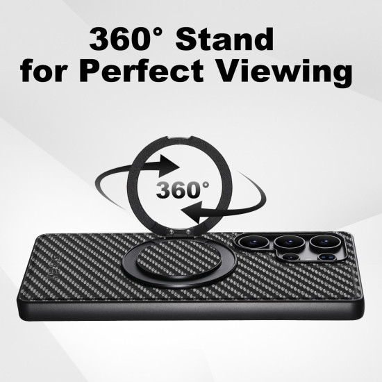 For Samsung Galaxy S23+ 5G Suteni G3 Carbon Fiber Leather 360 Rotation Holder MagSafe Phone Case(Black)