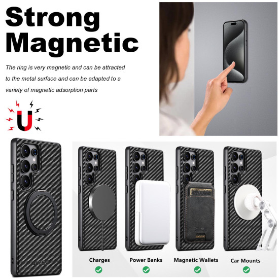 For Samsung Galaxy S23+ 5G Suteni G3 Carbon Fiber Leather 360 Rotation Holder MagSafe Phone Case(Black)