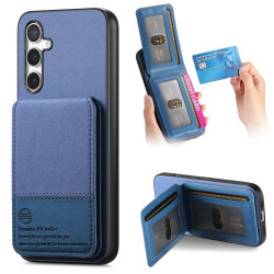 For Samsung Galaxy S24+ 5G Twill Fabric Leather Vertical Flip RFID Card Bag Phone Case(Blue)
