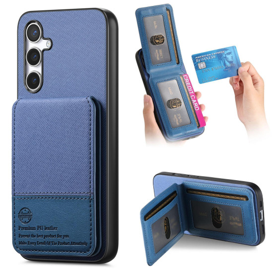 For Samsung Galaxy S24+ 5G Twill Fabric Leather Vertical Flip RFID Card Bag Phone Case(Blue)