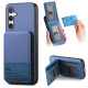 For Samsung Galaxy S24+ 5G Twill Fabric Leather Vertical Flip RFID Card Bag Phone Case(Blue)