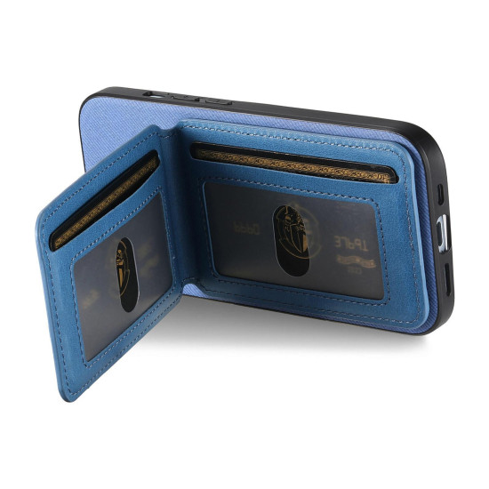 For Samsung Galaxy S24+ 5G Twill Fabric Leather Vertical Flip RFID Card Bag Phone Case(Blue)