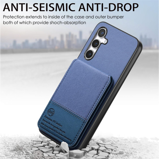 For Samsung Galaxy S24+ 5G Twill Fabric Leather Vertical Flip RFID Card Bag Phone Case(Blue)