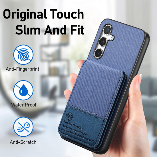 For Samsung Galaxy S24+ 5G Twill Fabric Leather Vertical Flip RFID Card Bag Phone Case(Blue)