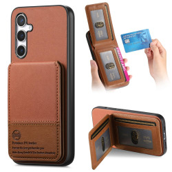 For Samsung Galaxy S24+ 5G Twill Fabric Leather Vertical Flip RFID Card Bag Phone Case(Brown)