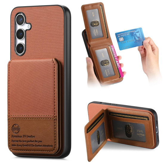 For Samsung Galaxy S24+ 5G Twill Fabric Leather Vertical Flip RFID Card Bag Phone Case(Brown)